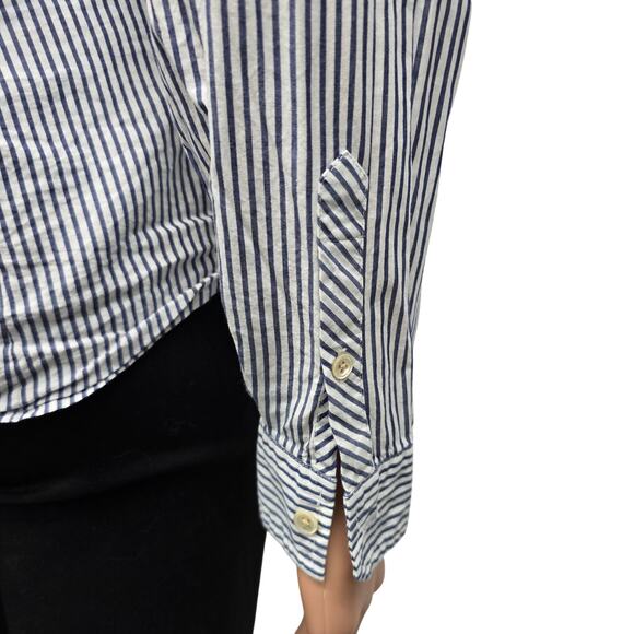 LL Bean Long Sleeve Button-up Shirt Blue White Striped Women 8P Essential Cotton - Picture 7 of 10